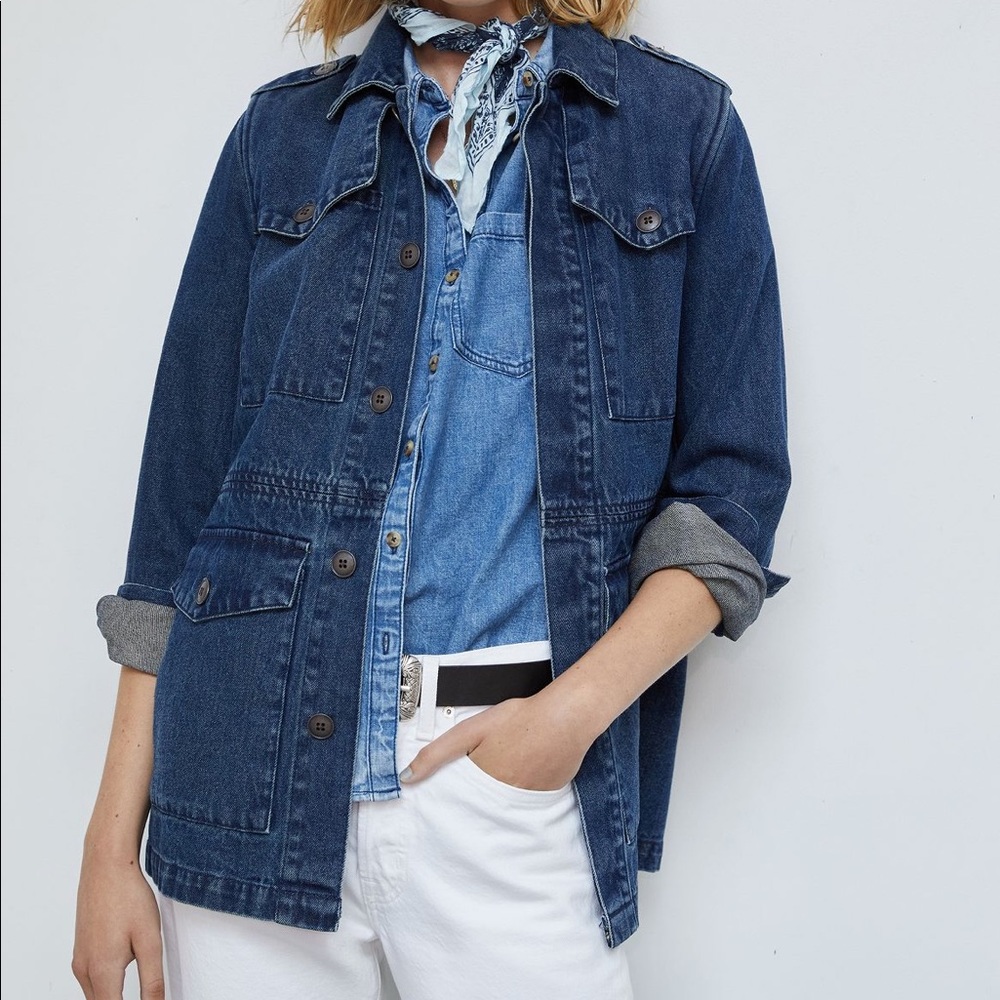 Anthropologie Morgan Utility Denim Jacket Chire Coat Size Medium NWT